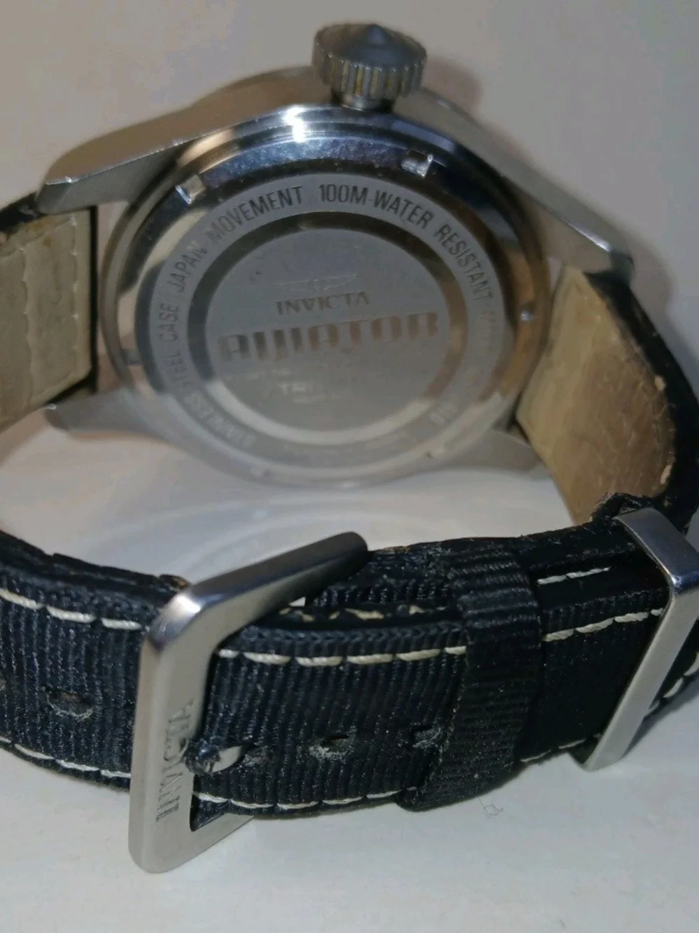 Invicta Aviator Mens Watch 50mm Red Dial Date Stainless Case Black Canvas Strap